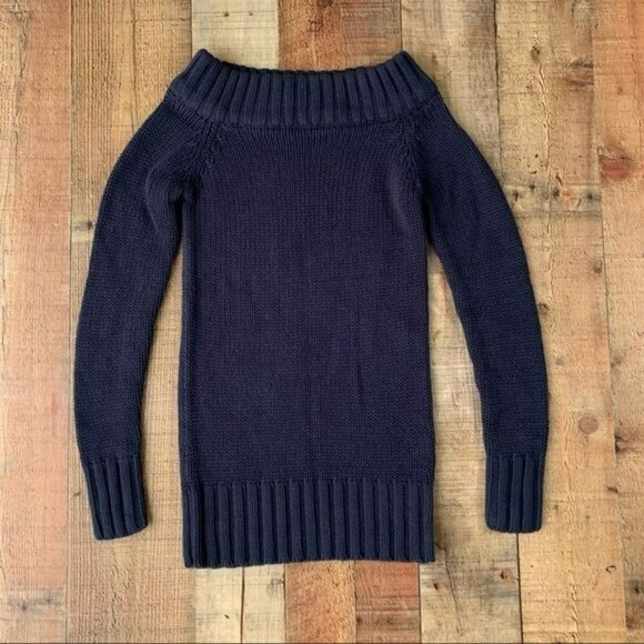 Decree women’s size small navy blue off the shoulder knit sweater - Picture 1 of 6